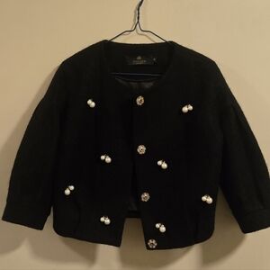 New Women Embellished Black Cropped Jacket - Medium